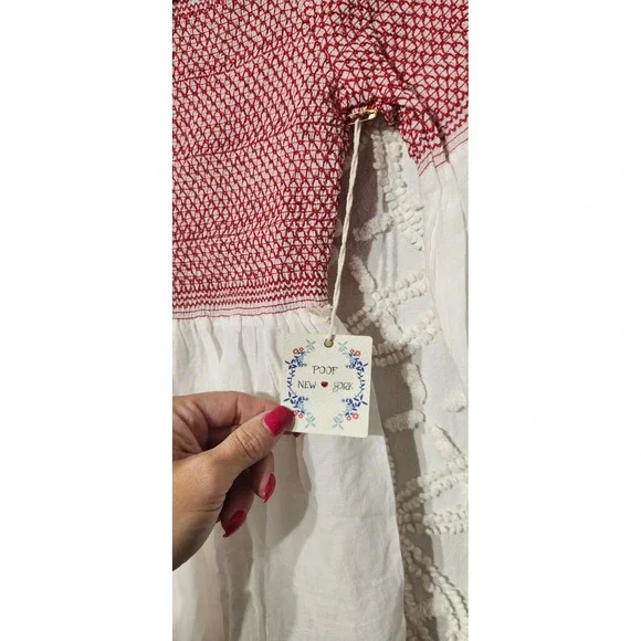 POOF New York Peasant Top Womens L Embroidered Smocked Bell Sleeves Cottage NWT - Picture 4 of 8